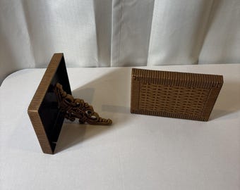 Vintage Homco Syroco Basket Weave Wall Shelf MCM #3323 Rattan Boho Pair Of 2