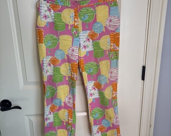 Spodnie Capri do kostek w stylu vintage Lilly Pulitzer Chinese Lantern z bawełny i stretchu, rozmiar 8