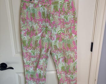 LILLY PULITZER Lilly's Zoo Vintage Cotton Blend Cropped Pant Capri Size 8 Resort