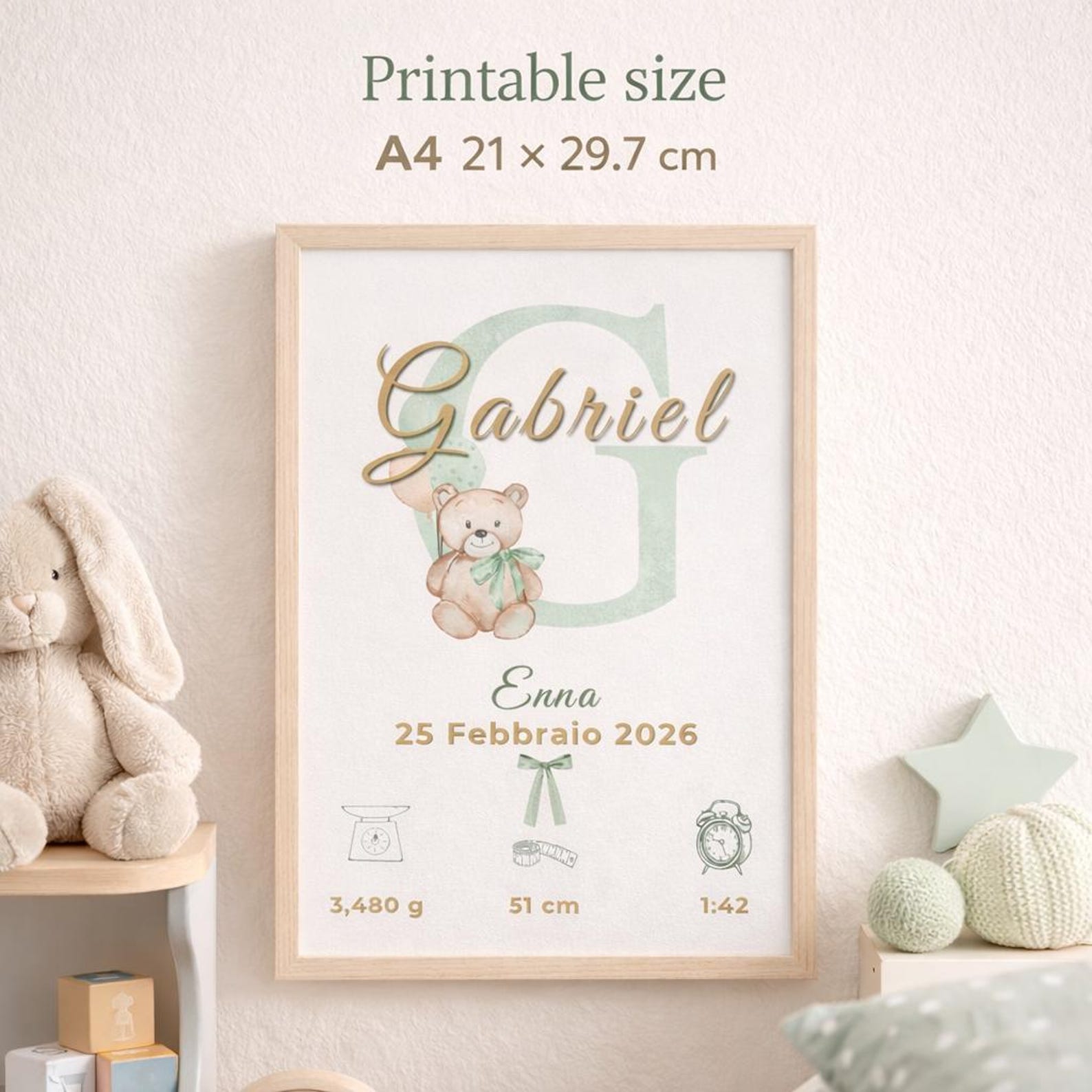 Custom Baby Birth Poster, Personalized Name & Stats, Nursery Wall Art ...