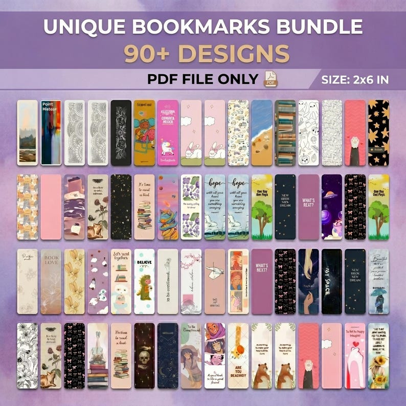 50+ Whimscical Printable Book Mark Bundle PDF, Bookish Gift, Digital ...