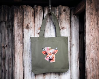Highland Cow Market Bag, Reusable Shopping Tote Bag