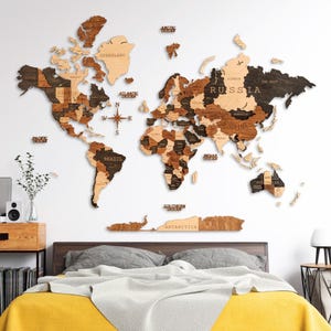 3D Holz Weltkarte Wandbild – Große Reise Landkarte Dekor – Einzigartiges Geschenk für Reisende