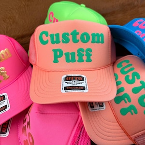 Anpassad pufftryckt hatt, Anpassad skumhatt, Anpassad truckerkeps i nät, Hatt med hög krona, Skumtruckerkeps, Metallisk puffhatt, 3D-pufftryckt hatt bild 5