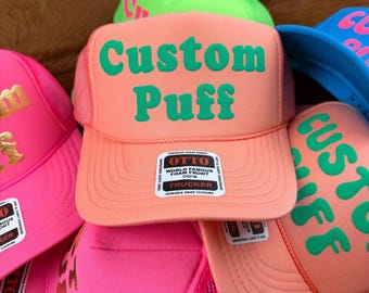 Benutzerdefinierte Puff Print Hut, Benutzerdefinierte Schaumhut, Benutzerdefinierte Mesh Trucker-Hut, Hohe Kronenhut, Schaumstoff Trucker-Hut, Metallic Puffhut, 3D Puffdruck Hut