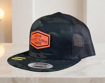 Anpassad truckerkeps med läderlapp, personlig snapback med 5 paneler, USA-läder