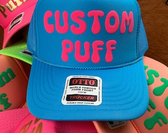 Benutzerdefinierte Puff Print Hut, Benutzerdefinierte Schaumhut, Benutzerdefinierte Mesh Trucker-Hut, Hohe Kronenhut, Schaumstoff Trucker-Hut, Metallic Puffhut, 3D Puffdruck Hut