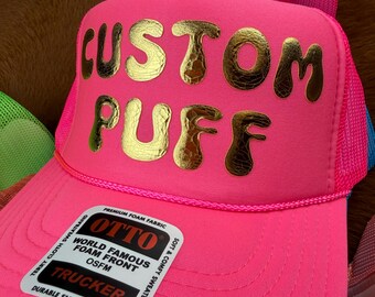 Benutzerdefinierte Puff Print Hut, Benutzerdefinierte Schaumhut, Benutzerdefinierte Mesh Trucker-Hut, Hohe Kronenhut, Schaumstoff Trucker-Hut, Metallic Puffhut, 3D Puffdruck Hut