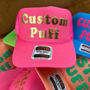 Anpassad pufftryckt hatt, Anpassad skumhatt, Anpassad truckerkeps i nät, Hatt med hög krona, Skumtruckerkeps, Metallisk puffhatt, 3D-pufftryckt hatt bild 7