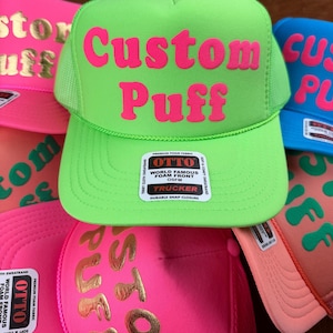 Anpassad pufftryckt hatt, Anpassad skumhatt, Anpassad truckerkeps i nät, Hatt med hög krona, Skumtruckerkeps, Metallisk puffhatt, 3D-pufftryckt hatt bild 6