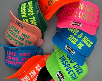 Benutzerdefinierte Partyhut für Erwachsene, unangemessene Bachelorette Trucker-Hut, vulgäre Wortlaut Partyhut, lustige Hüte für Erwachsene, Bachelor Squad Hats