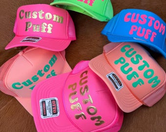 Benutzerdefinierte Puff Print Hut, Benutzerdefinierte Schaumhut, Benutzerdefinierte Mesh Trucker-Hut, Hohe Kronenhut, Schaumstoff Trucker-Hut, Metallic Puffhut, 3D Puffdruck Hut