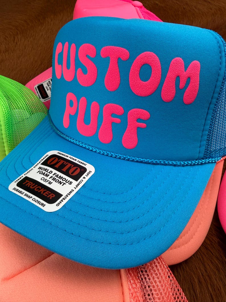 Anpassad pufftryckt hatt, Anpassad skumhatt, Anpassad truckerkeps i nät, Hatt med hög krona, Skumtruckerkeps, Metallisk puffhatt, 3D-pufftryckt hatt bild 10