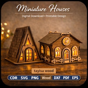 Lasergesneden huis SVG-bundel, houten lantaarn kaarshuis, sjabloon mini-theelichtje, glowforge-set