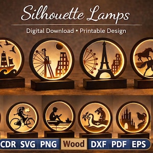 Geschichtete Silhouette Lampe SVG Bundle, Laser geschnitten Nachtlicht Designs (digitaler Download)