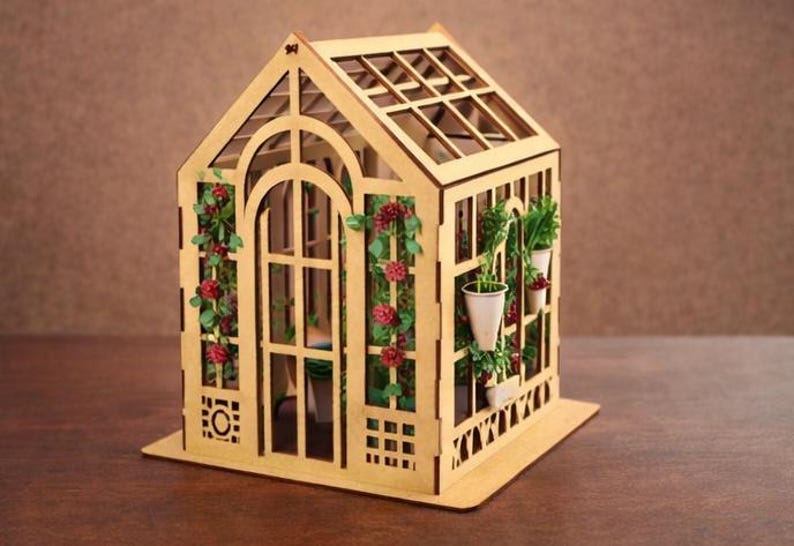 Mini-kas lasergesneden bundel, houten tuinhuislantaarnset (digitale download) afbeelding 3