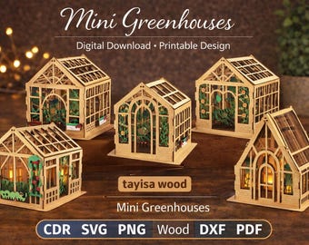 Mini Greenhouse Laser Cut Bundle, Wooden Garden House Lantern Set (Digital Download)