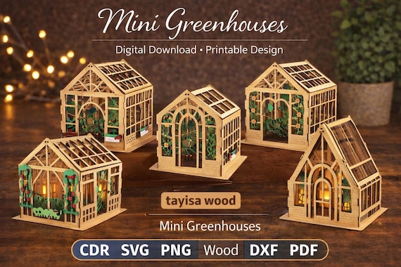 Mini Greenhouse Laser Cut Bundle, Wooden Garden House Lantern Set (Digital Download)