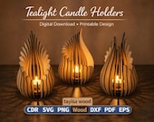 Flame Lantern DXF, Wooden Tealight Holder Template, CNC Laser Files, Glowforge Lantern, Decorative Light