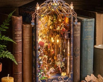 Fairy Garden Book Nook, Enchanted Theater Diorama with LED Light for Magical Bookshelf Decor