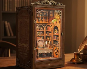 Miniature Library Book Nook Kit, DIY Wooden Decor for Cozy Bookshelf Display