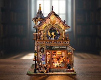Time Magic Miniature Model: 3D Wooden Puzzle Kit with LED Light and Clock