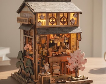 Japanese Izakaya Book Nook Kit, 3D Wooden Puzzle for Adults, Miniature Shelf Decor