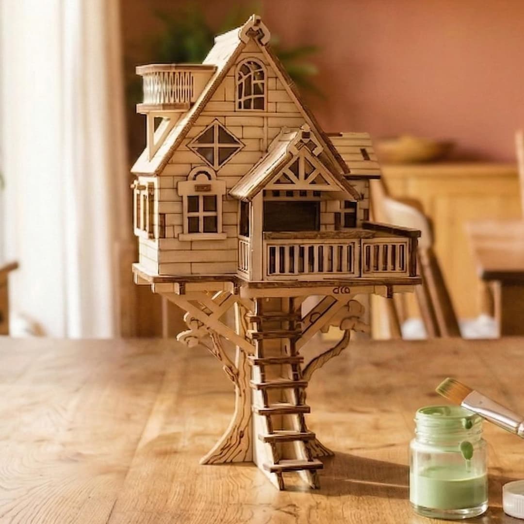 DIY Wooden Treehouse 3D Puzzle Model, Mechanical Miniature Building ...