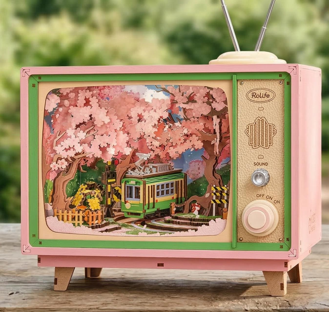 Sakura TV Music Box – 3D Wooden Puzzle, Cherry Blossom Tram