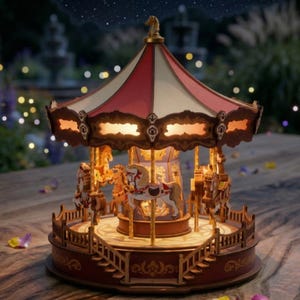 Vintage Wooden Carousel Music Box – Mechanical DIY Puzzle Kit