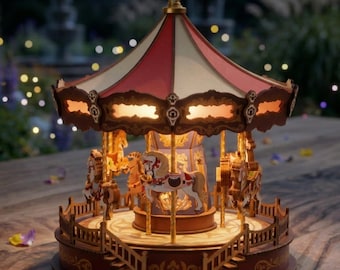Vintage Wooden Carousel Music Box – Mechanical DIY Puzzle Kit
