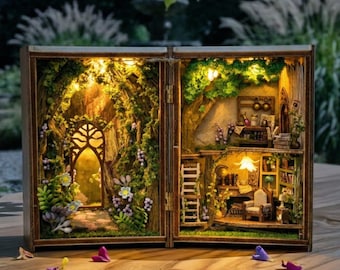 DIY Forest Book Nook Kit, Miniature Greenhouse Library Decor, Enchanted Nature Wood Puzzle