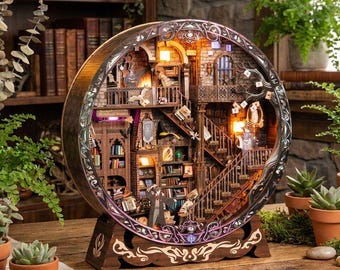 Magic Library DIY Wooden Puzzle Kit, Miniature 3D Model Building Craft for Decor