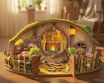 DIY Elf House Book Nook Kit, Wooden Miniature Fairy Garden Bookshelf Insert Decor