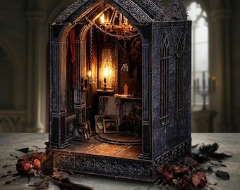 Gothic Castle Book Nook: Dark Medieval Throne Room Miniature with LED Shelf Insert