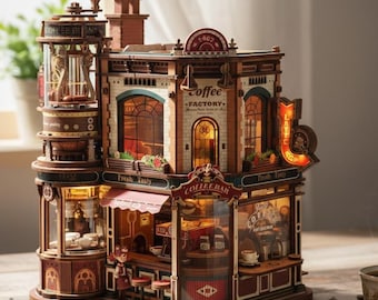 Coffee Factory Book Nook Kit, DIY Miniature Coffee Shop for Bookshelf Decor