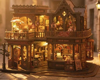 Magic Coffee Shop Book Nook, 3D Wooden Puzzle DIY Miniature House Shelf Decor