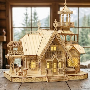 Victorian Villa Wooden Model Kit – Paintable Architecture Craft with LED Lights