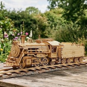 Vintage Steam Train Wood Model Kit, 3D Mechanical Puzzle DIY Wooden Locomotive Build
