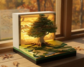 Paper model, Large Magical Library Kit with Enchanted Tree for Cozy Bookshelf Decor