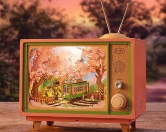 Sakura TV Music Box – 3D Wooden Puzzle, Cherry Blossom Tram