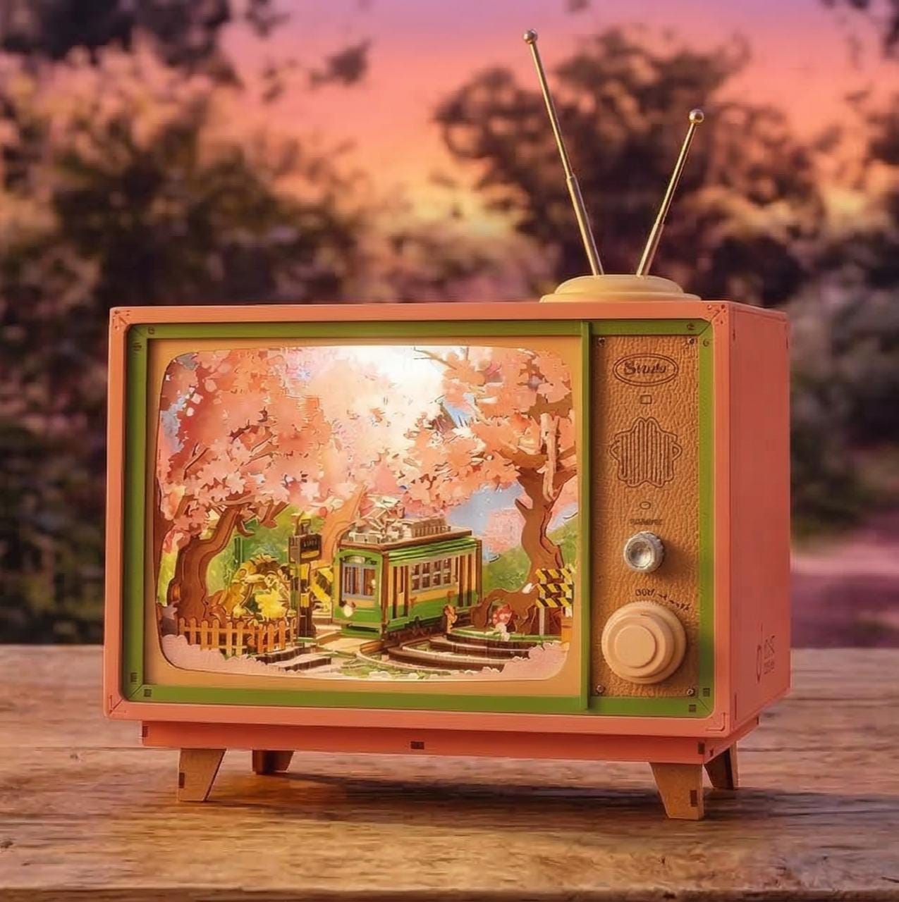 Sakura TV Music Box – 3D Wooden Puzzle, Cherry Blossom Tram