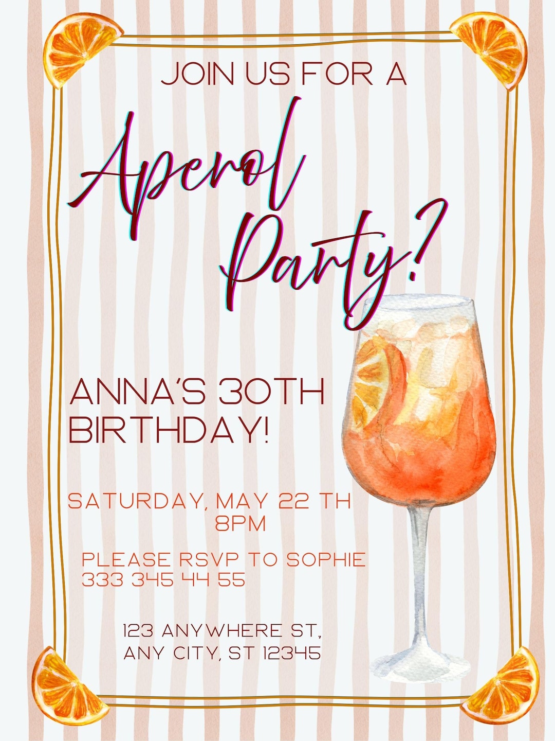 Editable Aperol Birthday Invitation canva Template Etsy Australia editable-aperol-birthday-invitation-canva-template-etsy-australia
