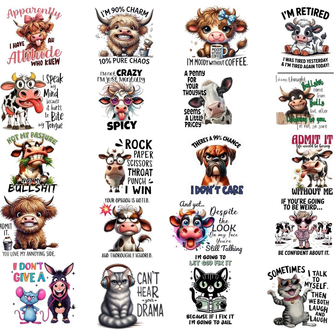 Funny Animal Sarcastic PNG Bundle, Adult Humor Tshirt Graphics (digital ...