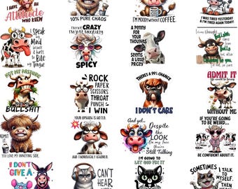 Funny Animal Sarcastic PNG Bundle, Adult Humor Tshirt Graphics (Digital Download)