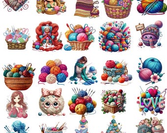 Häkelgarn PNG Bündel, Buntes Garn Clipart, Strickwolle Grafik, Bastelbedarf PNG, Transparenter Hintergrund, DIY Cricut Design