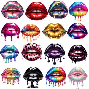 Dripping Lips Clipart, Glossy Red Print PNG (Digital Download)