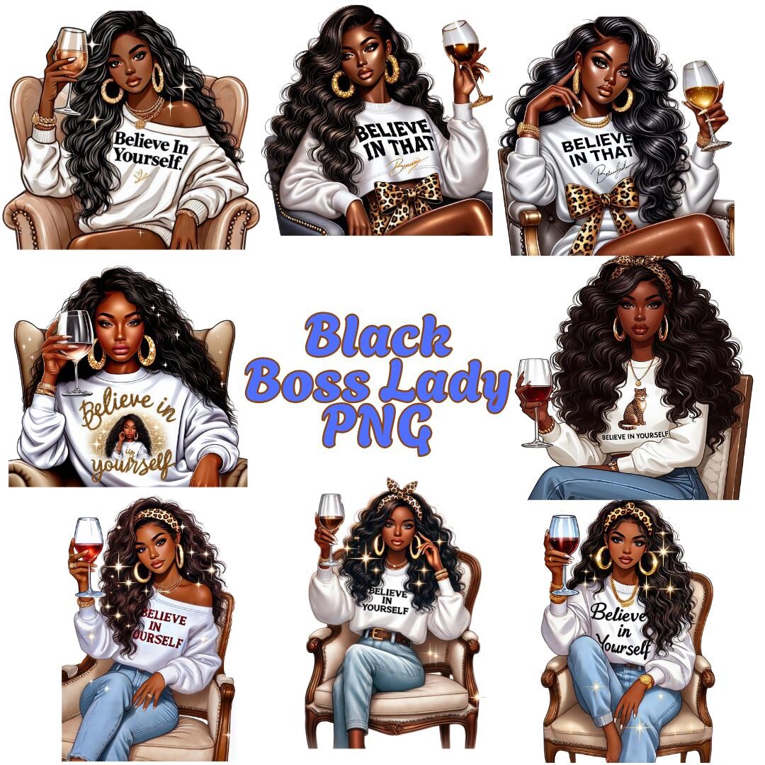 Black Boss Lady Bundle Png, Black Girl Boss Clipart, Black Woman ...