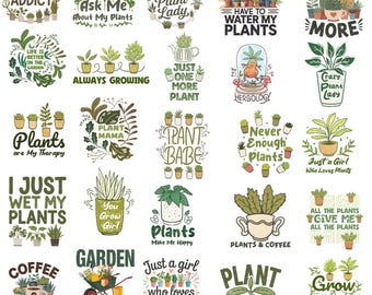 Paquete de archivos SVG y PNG para amantes de las plantas, estilo retro con esqueletos, ideal para camisetas de jardinería o para sublimación con temática bohemia de plantas.