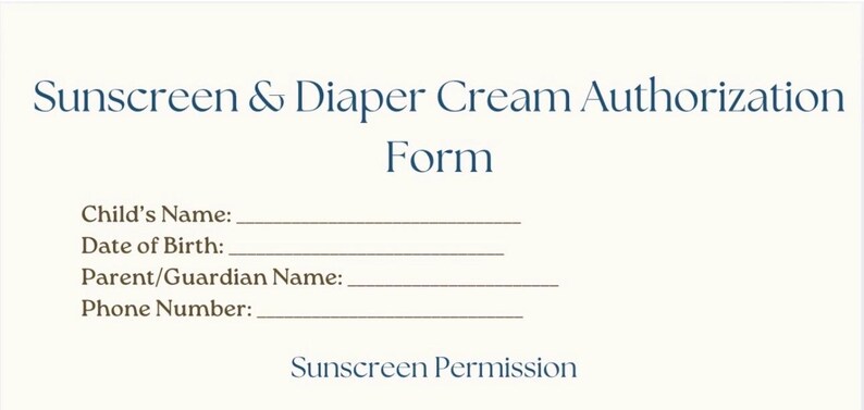 Sunscreen Log Daycare Sunscreen and Diaper Cream Consent Form | PDF Print + Editable ...